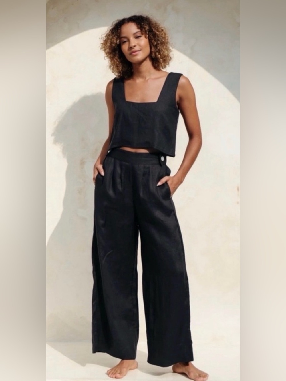 Free Label Wide‎ Leg Linen Pants Womens XS Black NWT